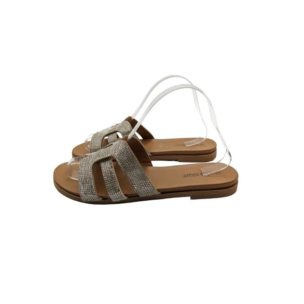 Olivia Miller Womens 9 Saltspring Rhinestone Flat Sandals - Picture 7 of 9